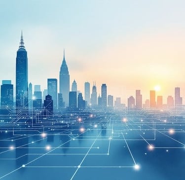 Futuristic digital landscape representing growth and opportunity in decentralized finance
