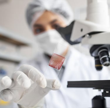 Um técnico de laboratório segura uma lâmina de vidro 