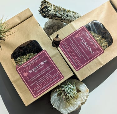 a picture of the Radiant Skin Herbal Tea and the A Calm Mind Tea products