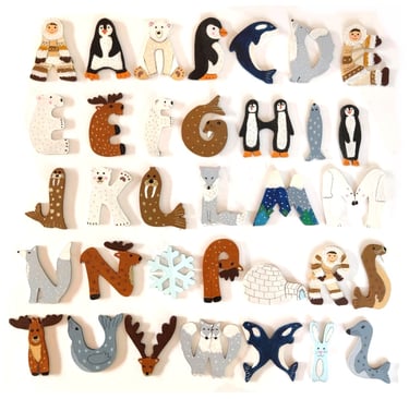 Lettres en bois  animaux de la banquise