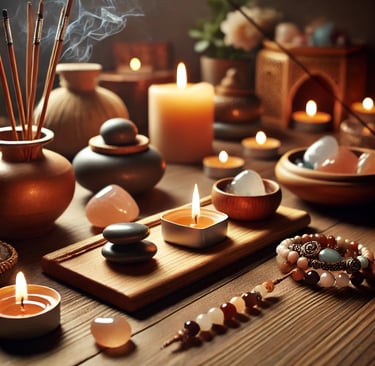 a table with candles and candles on it
