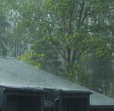 Metal roof holding out against a rain storm