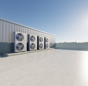 clean roof with sun and air conditioners