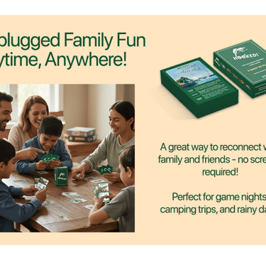 Family playing HOOKED! fishing card game – unplugged fun for 2–6 players.