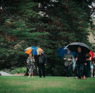 Rain arriving during an outdoor wedding ceremony in Adelaide