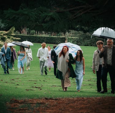 Guests arriving for an intimate wedding ceremony at Araucaria Avenue in Adelaide Botanic Garden