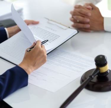 defense lawyer reviewing files