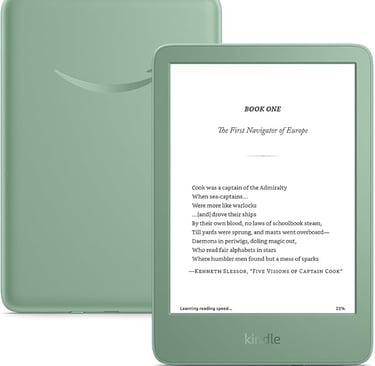 a kindle book with a green cover and a book