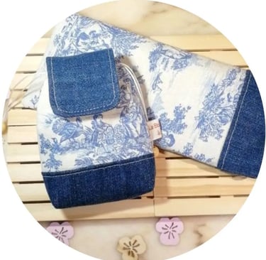 etui à lunettes et mini-sac en toile de Jouy