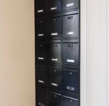 Locked Mailboxes for office mail.