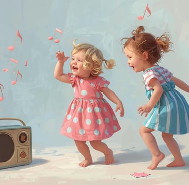 two little girls playing with music and singing