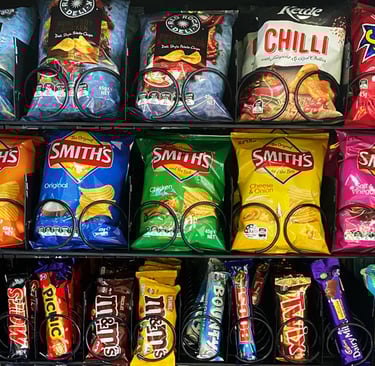 vending machines free ...some of the snacks available to choose in your Sydney business workplace