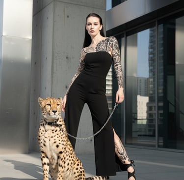 KI-Bildkreation Chur: Fashion-Shooting mit Gepard, digitale Inszenierung von Fotostudio Wowart Chur