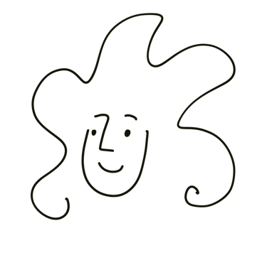 hand-drawn illustration of a face with big hair
