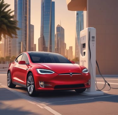 red tesla charging in Qatar