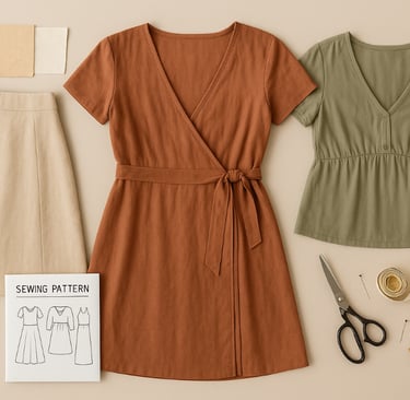 "Flattering outfits sewn for the apple-shaped body."