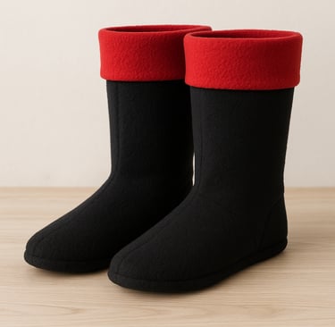 Black boot liners with red cuffs.
