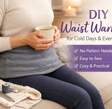 DIY fabric waist warmer worn over leggings for cozy core warmth on cold days and evenings