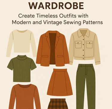 “Flat lay of an autumn capsule wardrobe with handmade pieces.