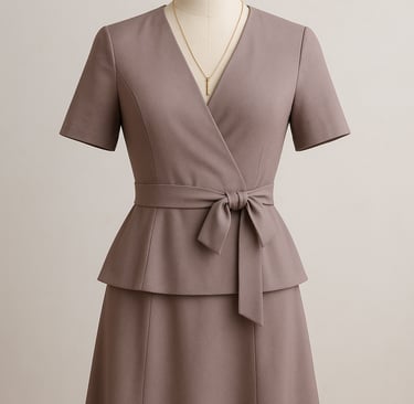 Outfit for rectangle body shape with belted dress and necklace