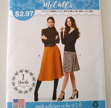 McCall’s L9634 knit skirt sewing pattern in two lengths.