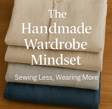 Folded handmade garments in soft neutral fabrics.