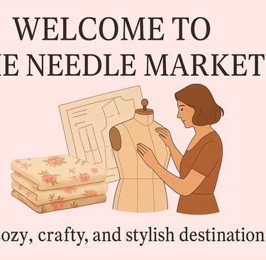 A welcoming digital graphic with soft pink tones featuring the text “Welcome to The Needle Market.” 
