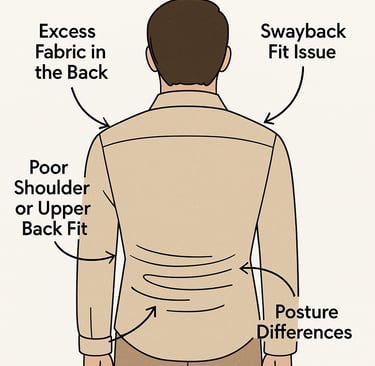 Diagram showing causes of back bunching in shirts and jackets.