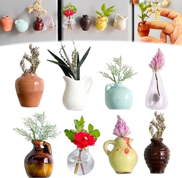 Mini Ceramic Vase Magnets,Mini Vase Magnets for Fridge,Flower Not Include,3D Ceramic Flower Vase Cute Plant Vase Fridge Magne