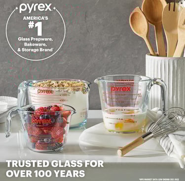Pyrex Essentials (3-Pack) Glass Measuring Cups Set, (1, 2 & 4 Cup) Measuring Cups For Prepping, Baking and Cooking, Preheated