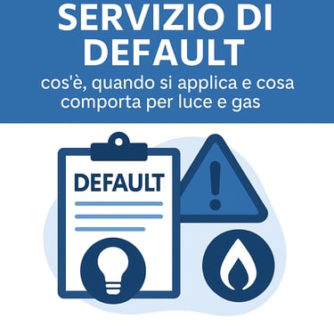 rafica sul Servizio di Default luce e gas, con icone di avviso, lampadina e fiamma.