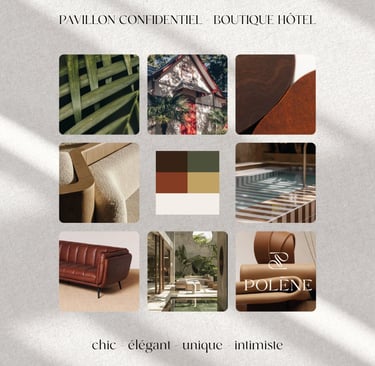 Direction artistique pour Iconique La Baule, moodboard Pavillon confidentiel - boutique hôtel
