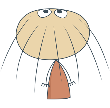 Cartoon illustration of Uncle Deadbeat with a large round head and long hair strands.