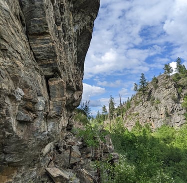 Rock face with a hill in the background