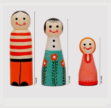 Eco-friendly toys, A family of three members, handmade toys wood.