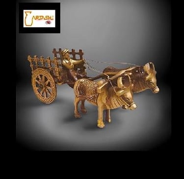Toy bullock cart with rider, made in brass