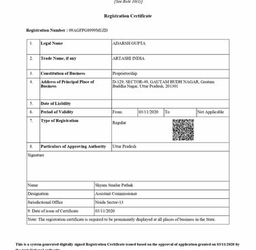 Import Export Code - IEC Certificate for exports and imports permission for ARTASHI India