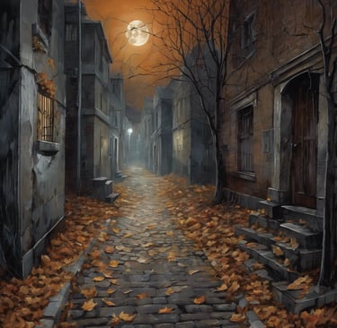 a street scene with a full moon - good background for a crime