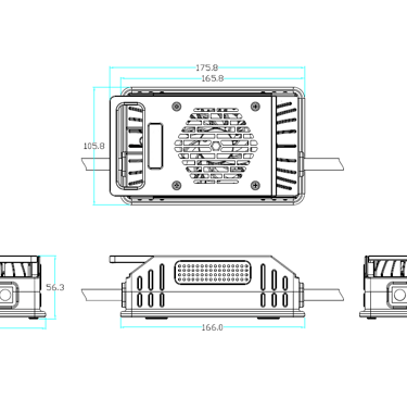 360A Series charger technical dimension drawing | compact 175.8x105.8x56.3 mm industrial battery cha