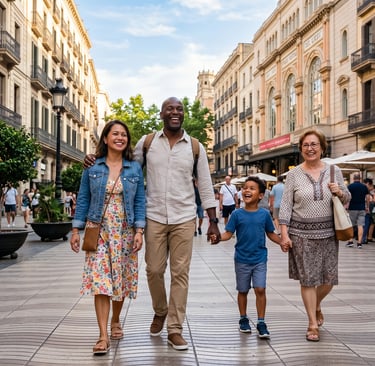 Familia extranjera feliz tras obtener su residencia por Arraigo Familiar en España.