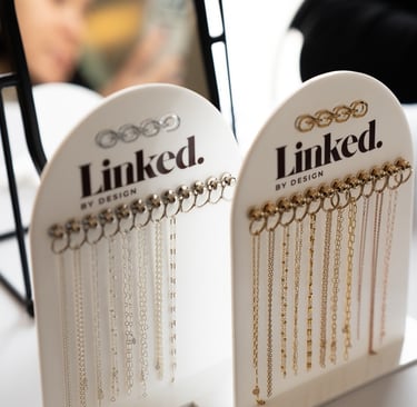 Gold and silver jewellery display for Linked by Design, product photography in Brighton and Hove