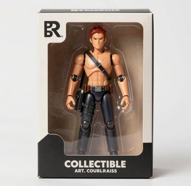 A close-up of colorful collectible figures displayed on a shelf.