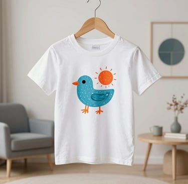 A vibrant t-shirt with a bold geometric pattern glowing under bright lights