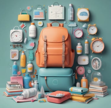 A playful arrangement of colorful accessories and fun items for kids.