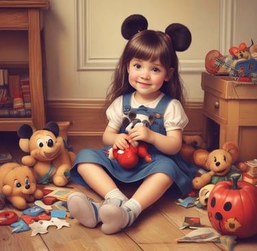 A colorful display of children’s toys arranged neatly on a bright shelf.
