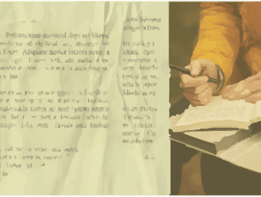 a person writing or translating a book