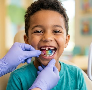 Imagem de uma criança abrindo a boca recebendo tratamento dental preventiva 