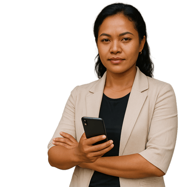 femme dirigeant entreprise malagasy tenant un téléphone