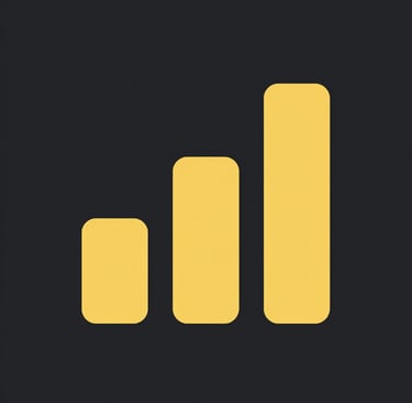 Power BI icon displayed on a minimalistic dark interface with data visualizations.