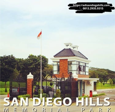 Gerbang utama San Diego Hills Memorial Park Karawang dengan sistem keamanan ketat 24 jam